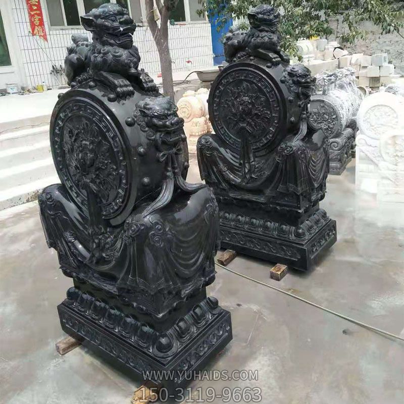 花崗巖庭院門(mén)墩抱鼓石 一對別墅庭院門(mén)口擺件雕塑