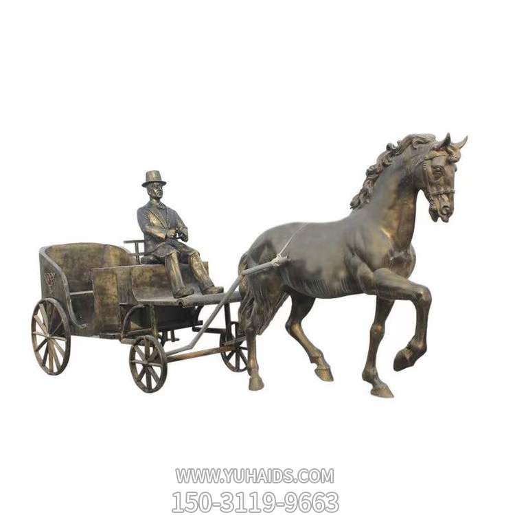 商場(chǎng)戶(hù)外街道玻璃鋼仿銅馬車(chē)雕塑