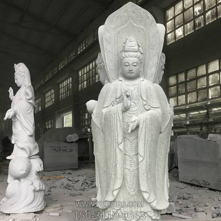 花崗巖雕刻三門(mén)觀(guān)音佛像景區寺廟擺件雕塑