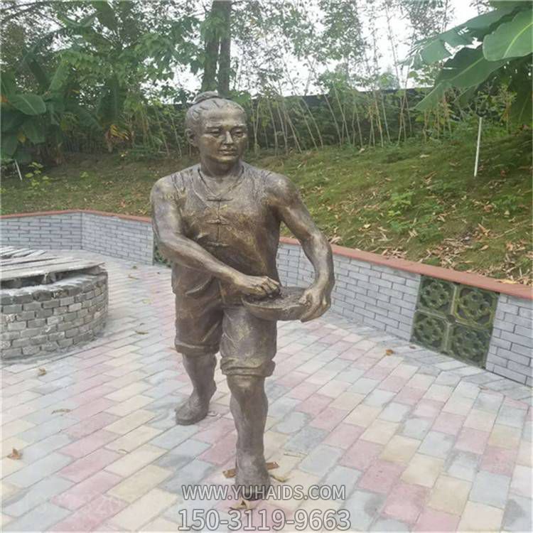 農耕人物玻璃鋼仿銅戶(hù)外園林文化農民情景小品雕塑