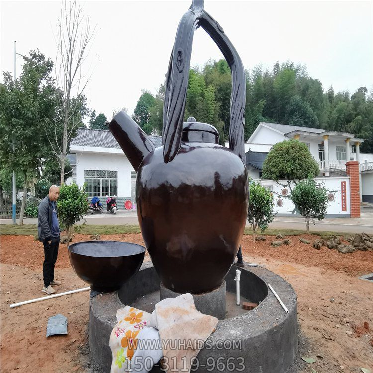 玻璃鋼仿銅戶(hù)外廣場(chǎng)園林景觀(guān)茶壺茶碗雕塑擺件