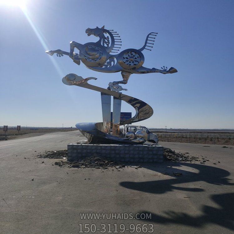 戶(hù)外廣場(chǎng)擺放不銹鋼抽象馬雕塑景觀(guān)標識