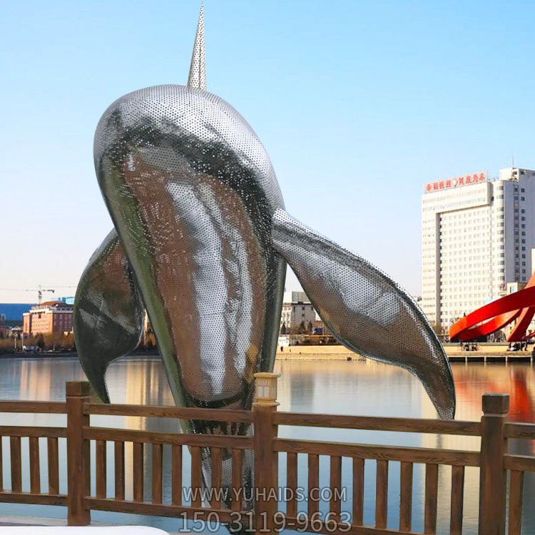 戶(hù)外公園大型不銹鋼抽象鯨魚(yú)雕塑