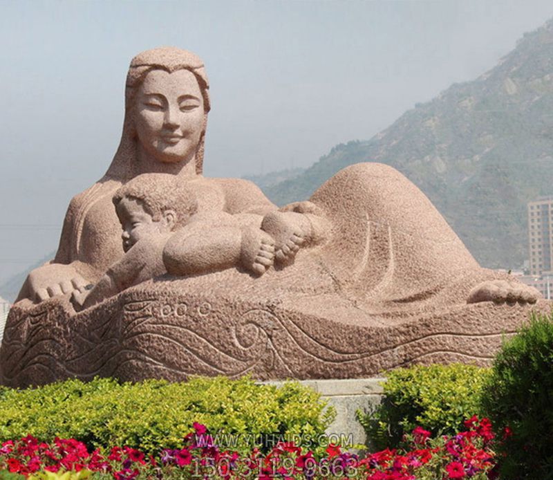 景區創(chuàng )意大理石浮雕母子雕塑
