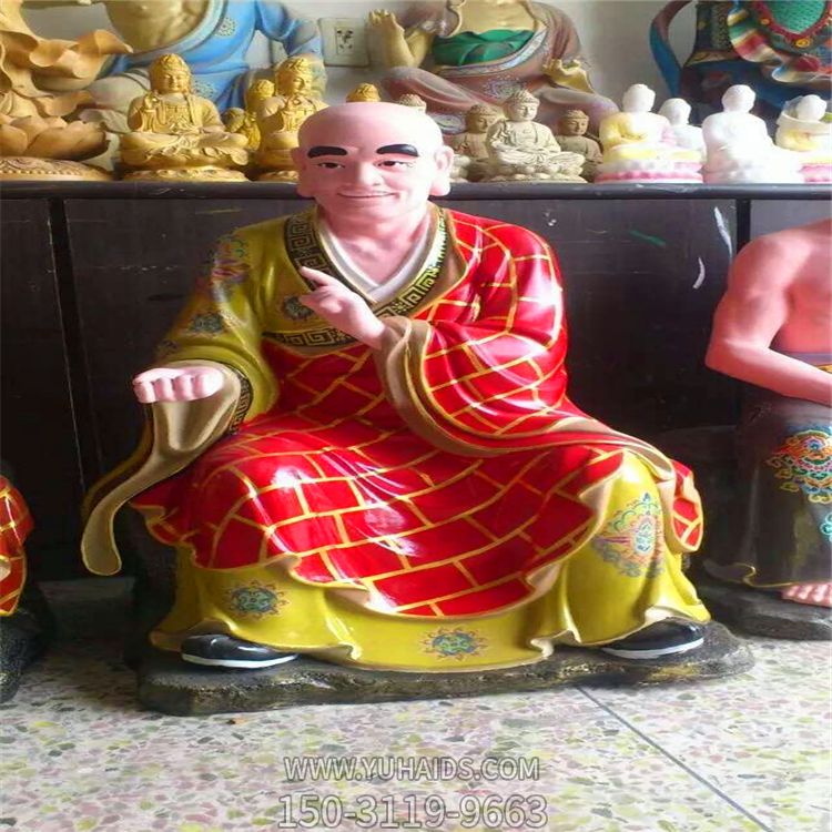 玻璃鋼彩繪穿著(zhù)袈裟的寺廟供奉佛像十八羅漢雕塑