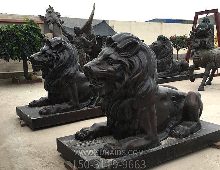 不銹鋼仿銅浮雕臥著(zhù)的獅子雕塑