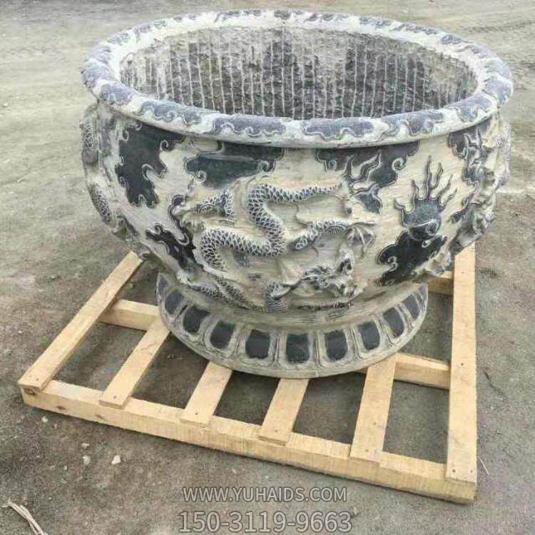 石雕魚(yú)缸戶(hù)外庭院擺放青石仿古養魚(yú)花盆流水盆雕塑