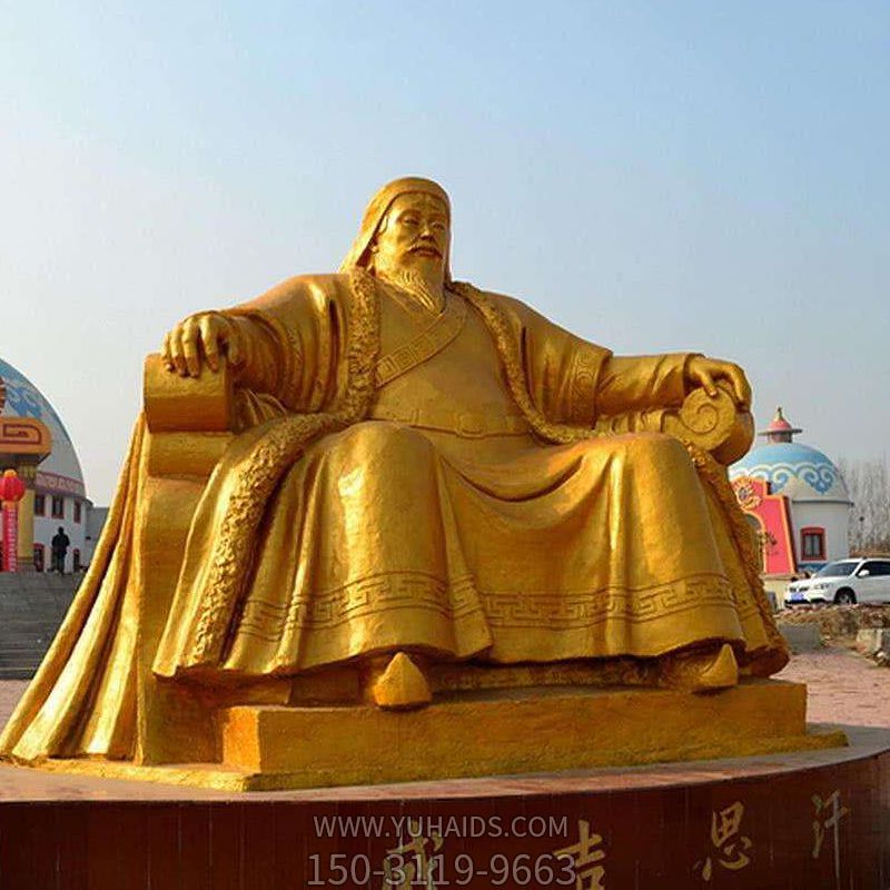 漆金中國古代著(zhù)名軍事家世界名人銅雕成吉思汗雕塑