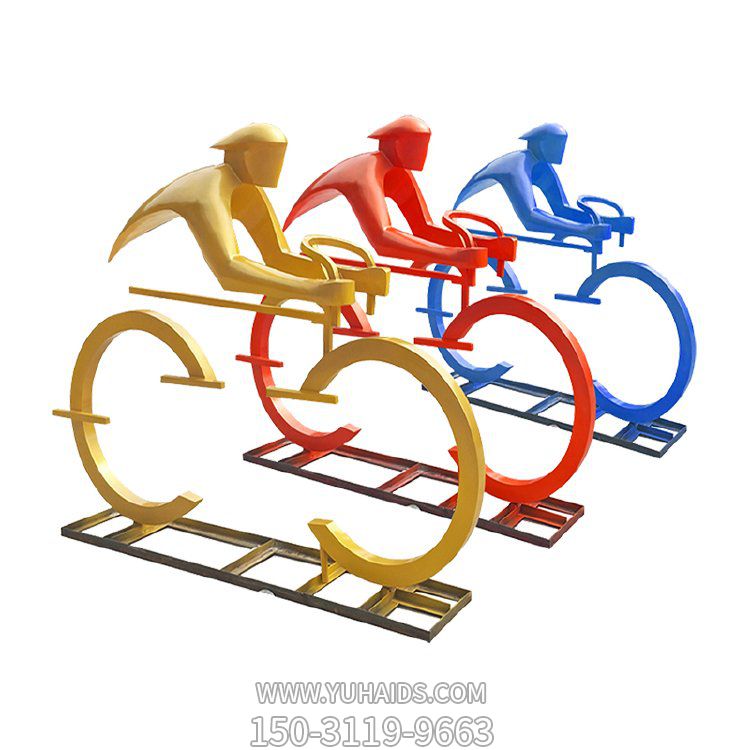 校園廣場(chǎng)不銹鋼抽象騎自行車(chē)的人物雕塑