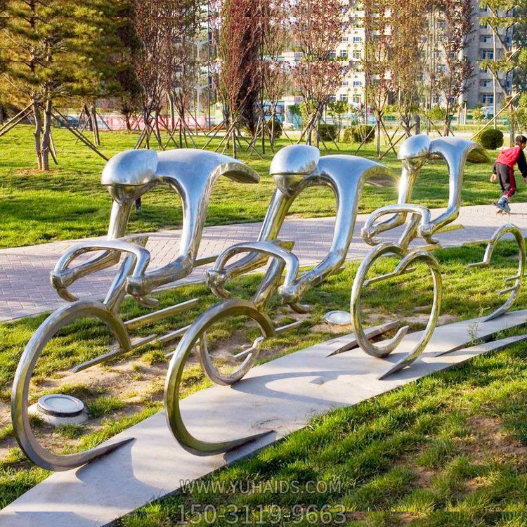 不銹鋼抽象騎行人物雕塑，公園園林體育運動(dòng)主題雕塑