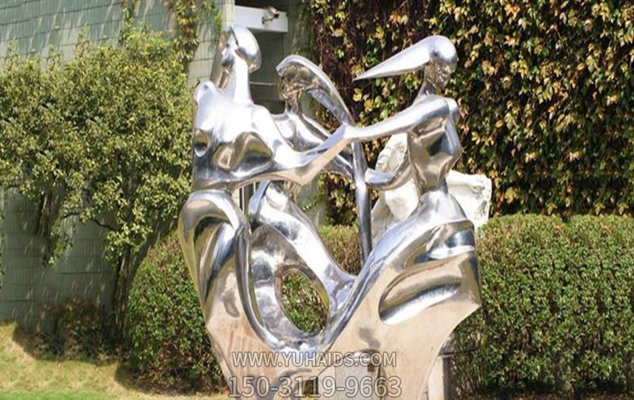 小區廣場(chǎng)擺放抽象鏡面跳舞女孩不銹鋼雕塑