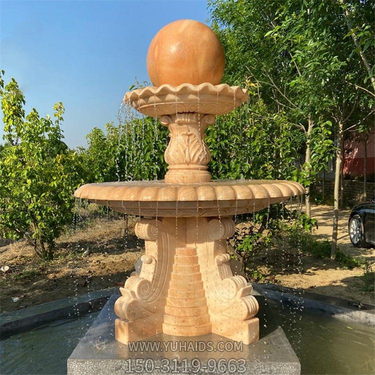 酒店園林戶(hù)外晚霞紅風(fēng)水球噴泉大理石天鵝噴水擺件雕塑