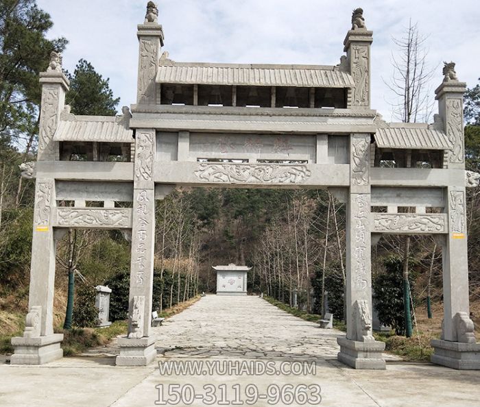 景區園林新款三門(mén)牌坊石雕雕塑
