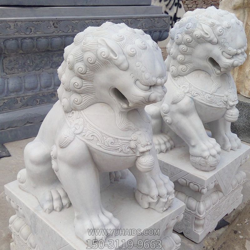 廣場(chǎng)創(chuàng )意漢白玉石雕石獅子雕塑