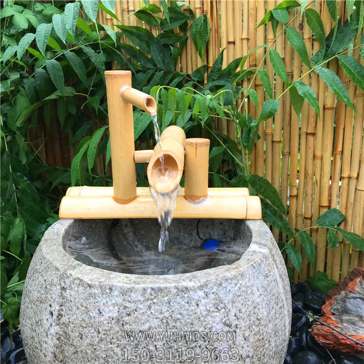 大理石石雕戶(hù)外公園竹子流水花盆雕塑
