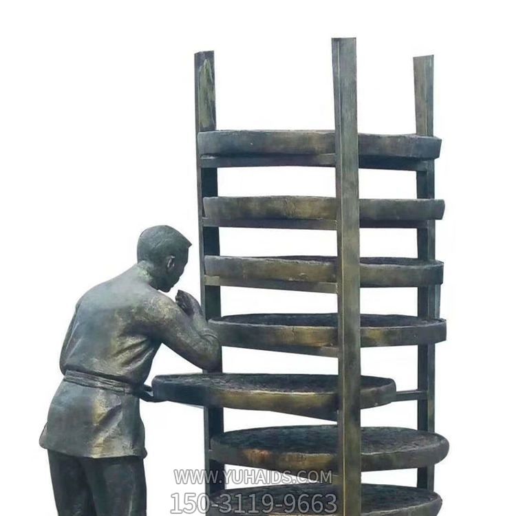 玻璃鋼仿銅茶文化雕塑曬茶的人物景觀(guān)雕塑