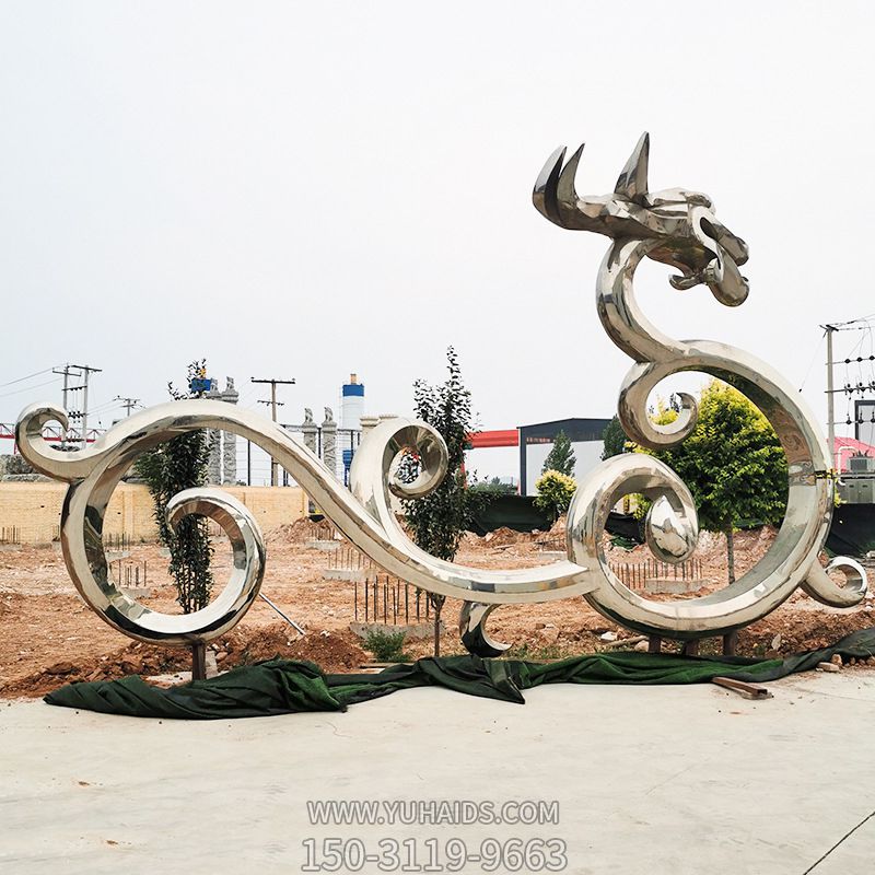 戶(hù)外園林不銹鋼鏡面抽象龍雕塑
