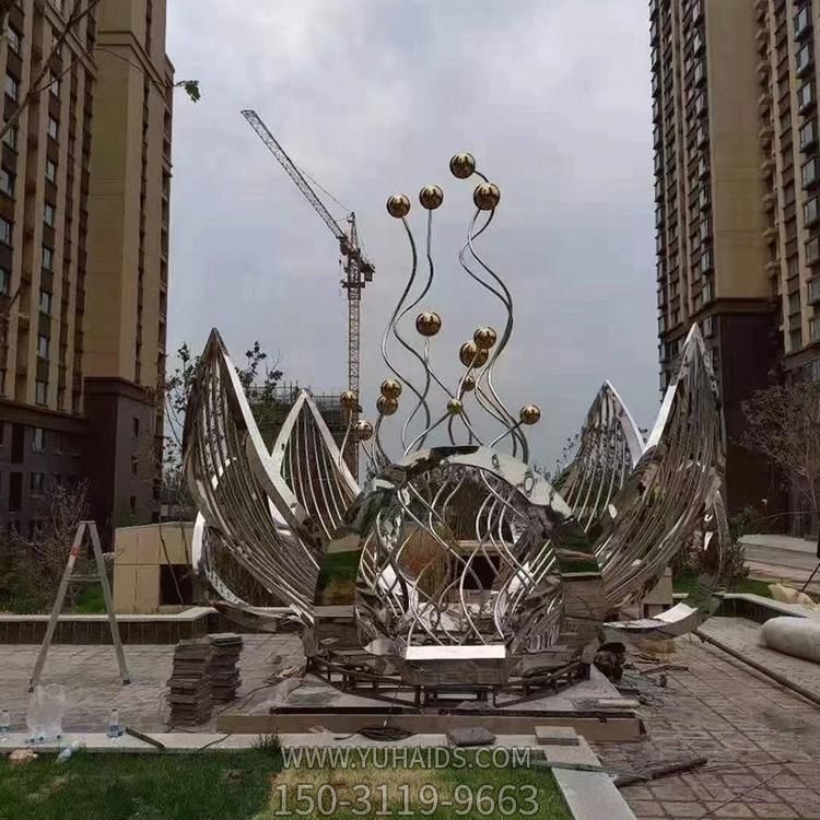 不銹鋼抽象園林景觀(guān) 戶(hù)外大型鏡面鏤空噴泉水景擺件雕塑