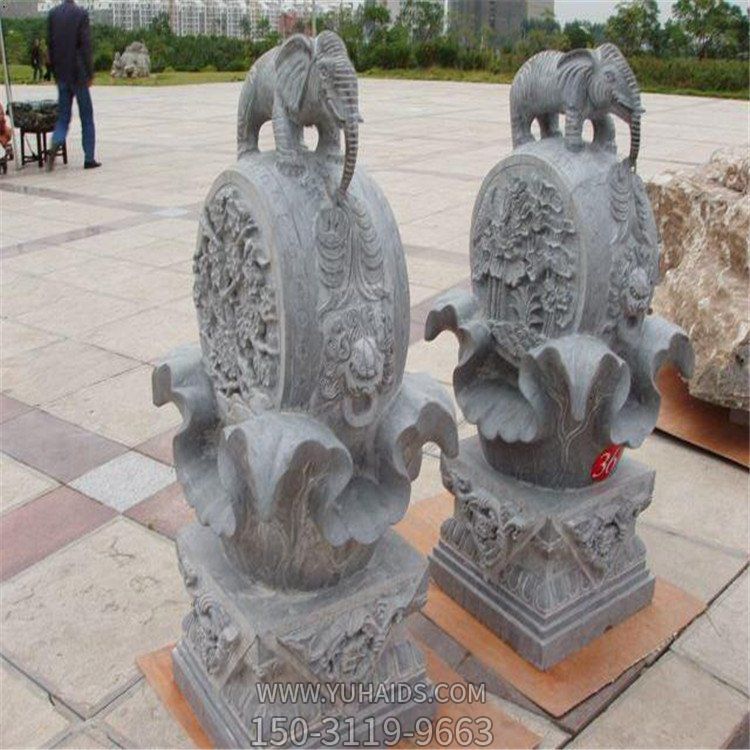大理石雕刻小象抱鼓石鎮宅招財青石門(mén)墩雕塑