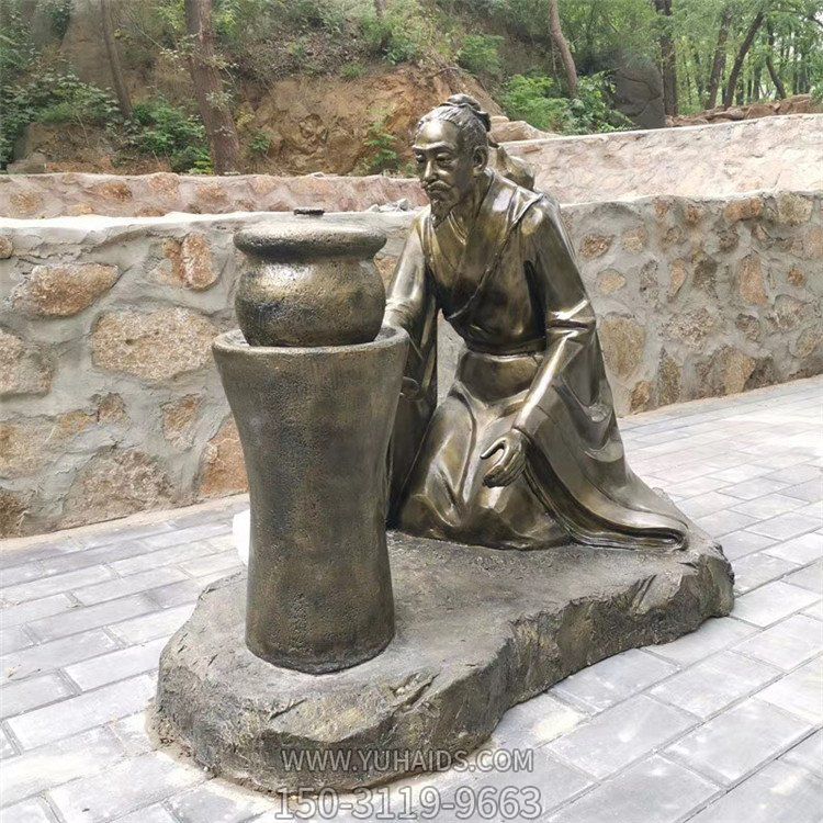 煎藥古代人物，中醫文化熬制中藥玻璃鋼仿銅情景雕塑