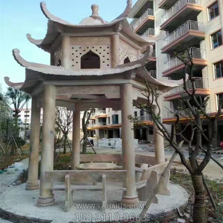 小區花園廣場(chǎng)擺放休閑雙層鏤空涼亭雕塑