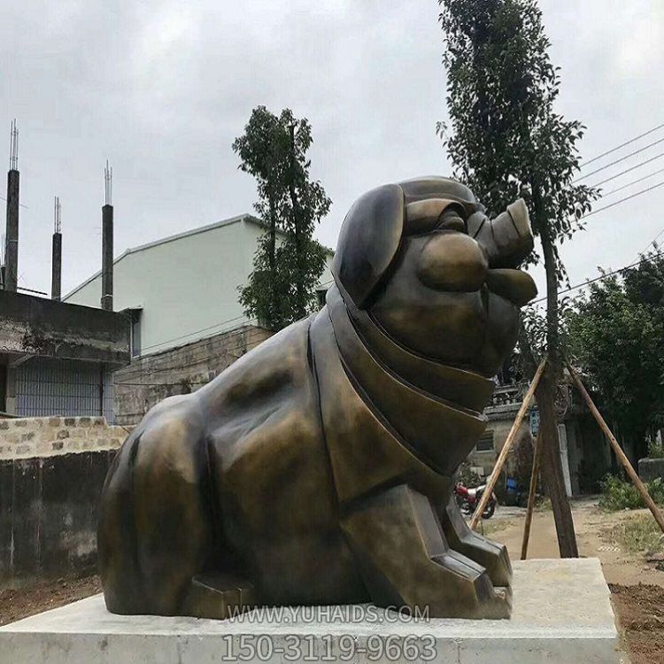 公園廣場(chǎng)創(chuàng  )意玻璃鋼仿銅大型十二生肖動(dòng)物豬雕塑
