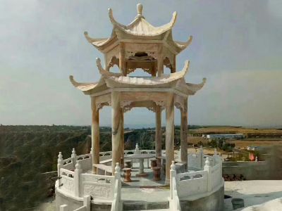 景區寺院戶(hù)外觀(guān)景臺擺放晚霞紅雙層頂仿古建休閑涼亭