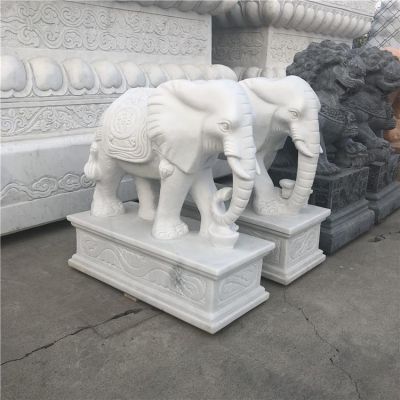 園林擺放大理石大象動(dòng)物雕塑 