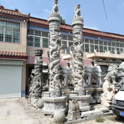 盤(pán)龍柱，花崗巖高浮雕龍柱子