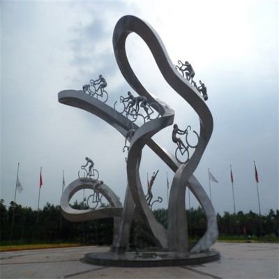 廣場(chǎng)擺放大型創(chuàng  )意騎自行車(chē)人物運動(dòng)主題雕塑