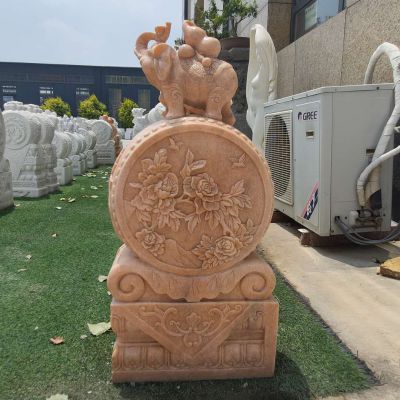 別墅戶(hù)外擺放一對晚霞紅抱鼓小象動(dòng)物擺件