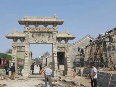 園林景區建設三門(mén)五樓青石石雕門(mén)樓牌坊