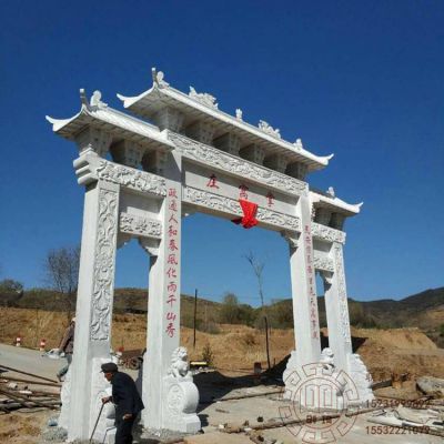 城市現場(chǎng)大型戶(hù)外大理石石雕牌坊雕塑
