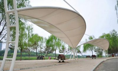 旅游景區不銹鋼廣場(chǎng)樹(shù)葉形遮陽(yáng)棚雕塑