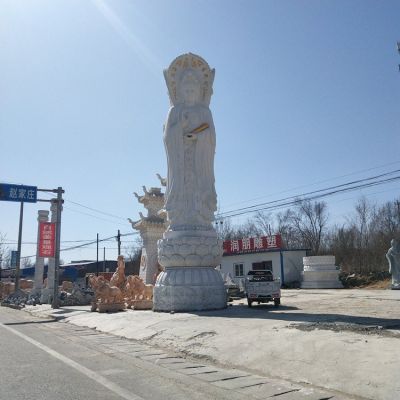 大型漢白玉三面觀(guān)音雕像戶(hù)外寺廟擺件