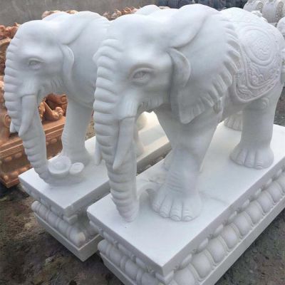 戶(hù)外園林景觀(guān)漢白玉石雕大象雕塑