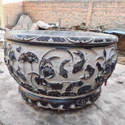 大理石浮雕荷花養魚(yú)缸中式庭院別墅景觀(guān)擺件