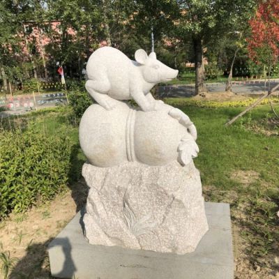 老鼠，十二生肖動(dòng)物石雕擺件
