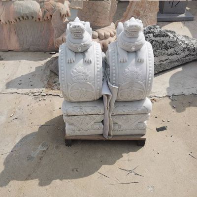 石雕門(mén)墩 漢白玉抱鼓石一對 家用門(mén)口庭院別墅大門(mén)石雕擺件