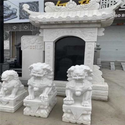 天然石材漢白玉石雕獅子寺院景區大門(mén)擺放雕塑