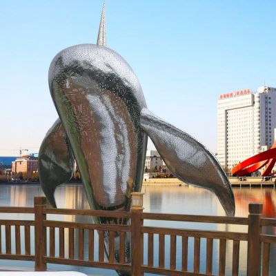 戶(hù)外公園大型不銹鋼抽象鯨魚(yú)雕塑