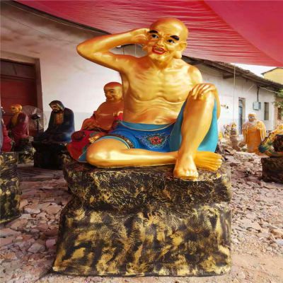 寺廟景區玻璃鋼貼金光著(zhù)膀子的十八羅漢雕塑
