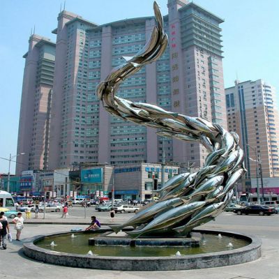 大型廣場(chǎng)水池擺放魚(yú)群螺旋游水景觀(guān)雕塑