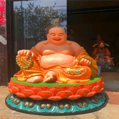 戶(hù)外景區大型玻璃鋼彩繪寺廟供奉菩薩彌勒佛雕塑