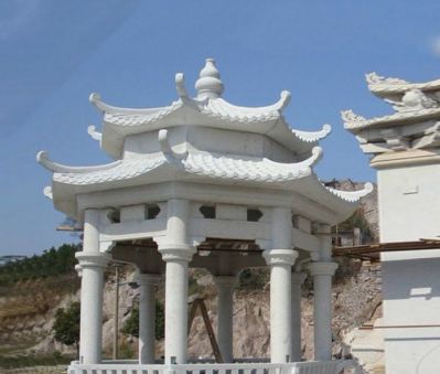戶(hù)外景區裝飾漢白玉雙層鏤空涼亭擺件