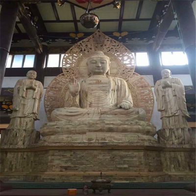 寺廟大型神佛景觀(guān)大理石石雕三寶佛雕塑