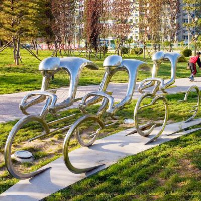 不銹鋼抽象騎行人物雕塑，公園園林體育運動(dòng)主題雕塑