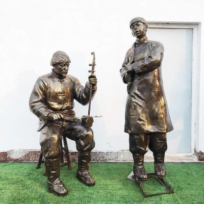 景區街道擺放玻璃鋼仿銅彈唱賣(mài)藝民俗人物小品