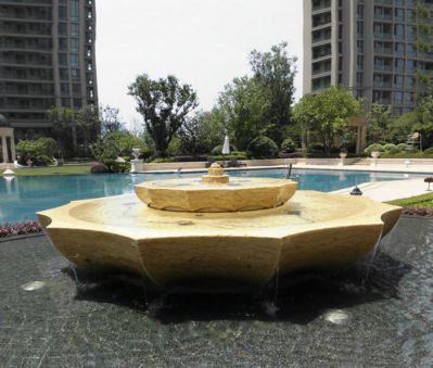 小區景觀(guān)大理石切面噴泉流水缽雕塑