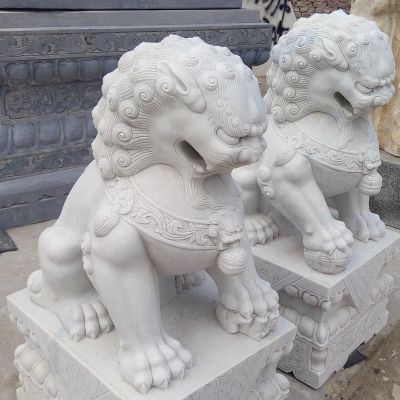廣場(chǎng)創(chuàng  )意漢白玉石雕石獅子雕塑